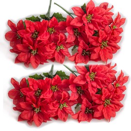reckbone Artificial Poinsettia Bushes, 40 Pack 7 Heads Silk Fabric Christmas Red Poinsettia Bushes, Artificial Poinsettia Bouquet Fake Poinsettias Flowers for Xmas, 35cm/13.8in