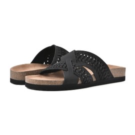 WHITE MOUNTAIN Women's Harding Footbed Sandal, Black/Leather, 5 M