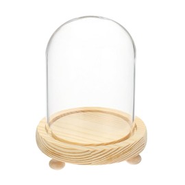 sourcing map Cloche Glass Dome, 4.7" x 4.4" Decorative Glass Display Bell Jar Dome Cloche with Wooden Base Foot Pad for DIY Flower Craft, Collectibles Specimens Plants Dustproof