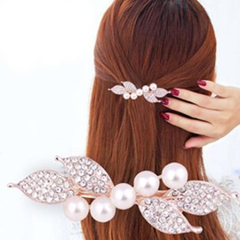 Wendalern Rhinestone Wedding Hair Clips, Pearl Hair Clips, Leaf Crystal Hair Clips, Headpiece, Gold CZ Hairpiece, Decorative Hair Accessories for Women and Girls, Gifts