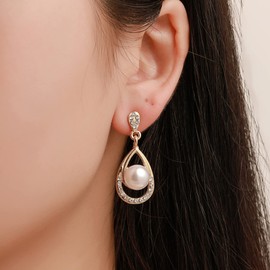 Pearl Necklace and Earring Set for Women Girls Pearl Jewelry Sets for Wedding Prom Pearl Pendant Necklace Pearl Drop Earrings for Brides and Bridesmaids (A: gold pearl set)