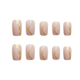 Kamize Medium Fake Nails Square Press on Nails Tips Gold Bling False Nails for Women and Grils