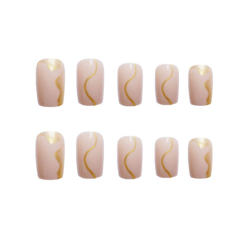 Kamize Medium Fake Nails Square Press on Nails Tips Gold