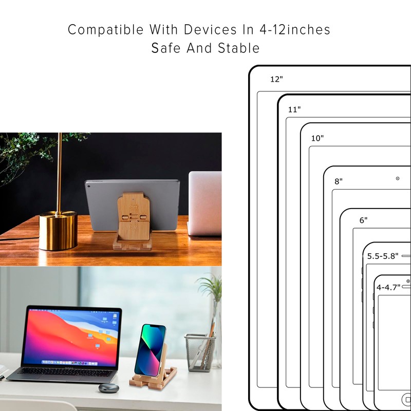 Etokon.Org Bamboo Phone Stand and Tablet Stand, Foldable Universal Adjustable