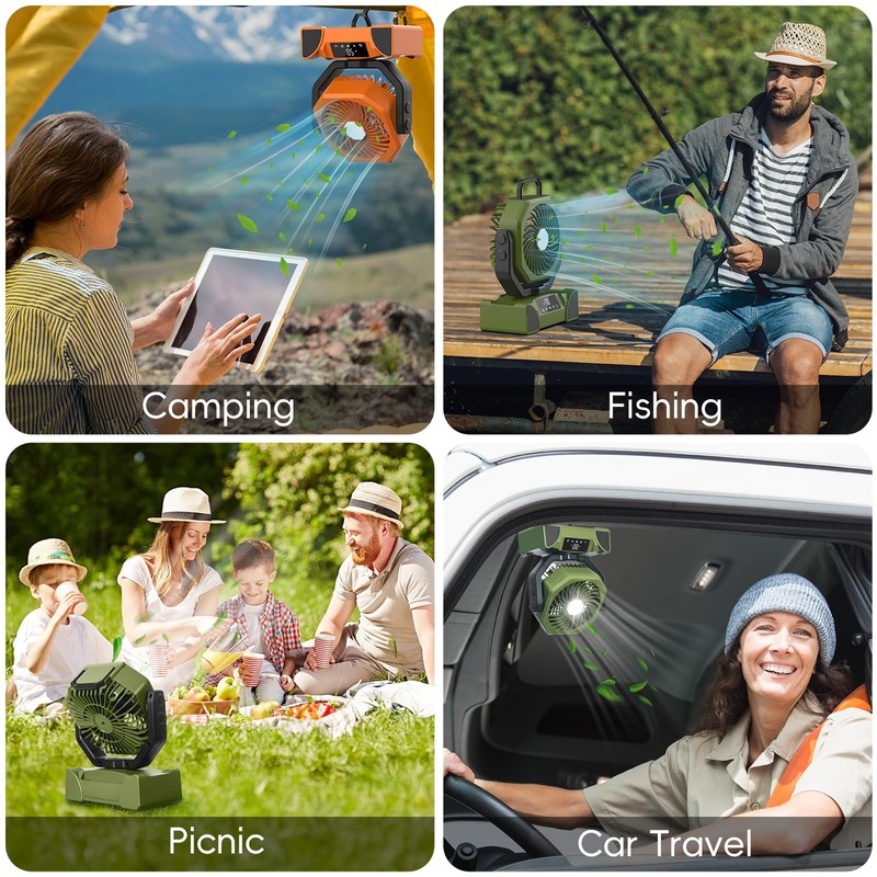 20000mAh Solar Camping Fan, Portable Rechargeable Battery & Solar Powered