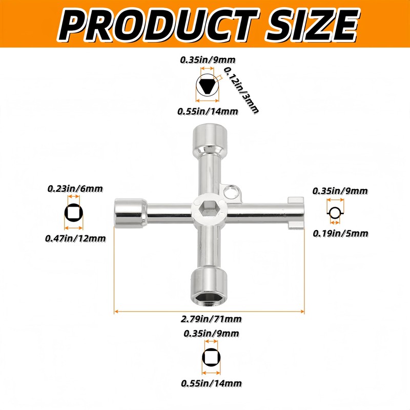 HONGLINSONG 4-Way Panel Key, Square Utility Cross Electric Box Wrench,