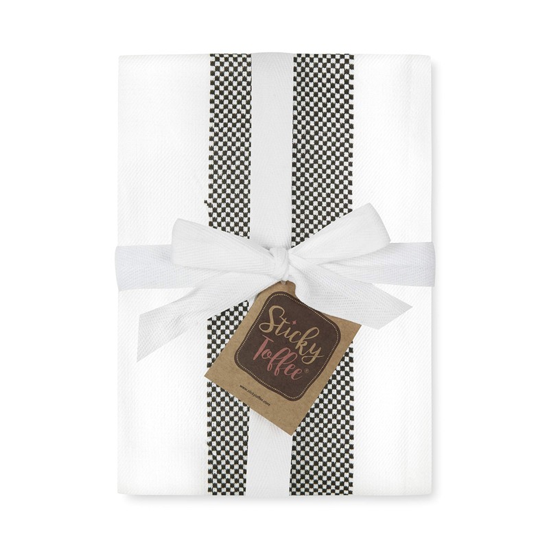 100% Cotton Tea Towel - Black Mini Chequered Pattern, Pack