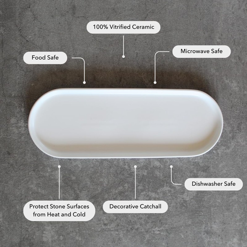 Murchison-Hume White Ceramic Oval Deco Catchall Tray (Large)