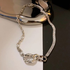 KONFEN Silver Necklaces for Women, Cubic Zirconia Necklace, Punk Hip Hop Costume Jewellery, Stylish Jewelry Gifts for Mum Her Wife Girlfriend Anniversary Birthday Mothers Day Christmas Valentines