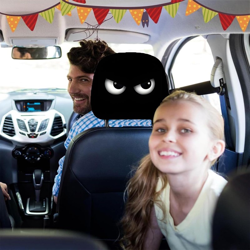 2PCS Funny Cartoon Car Headrest Covers, Cute Funny Cartoon Eyes