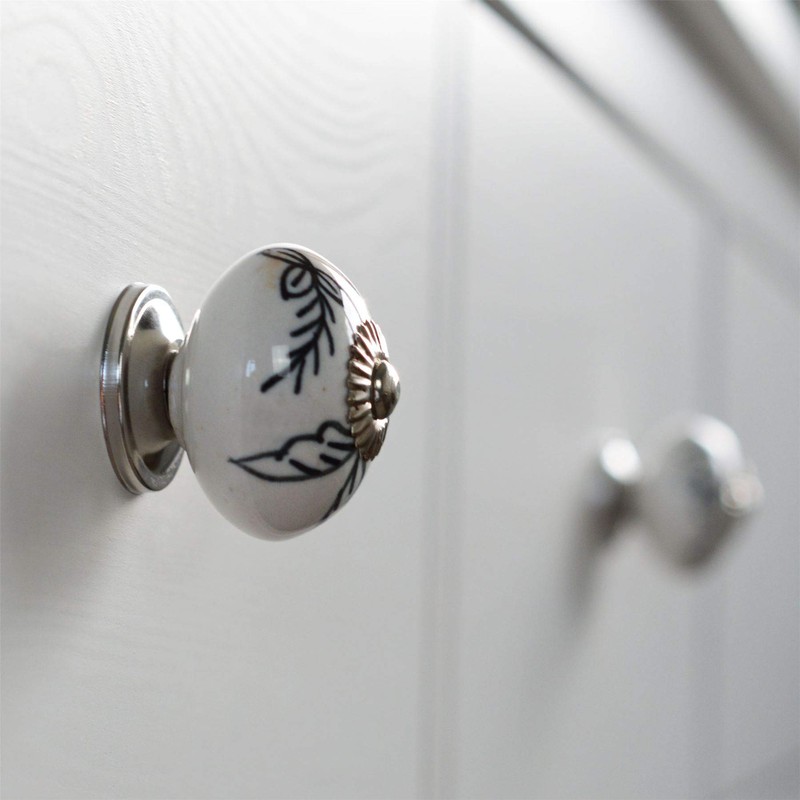 Nicola Spring Ceramic Cupboard Drawer Handle Knobs - Floral Design