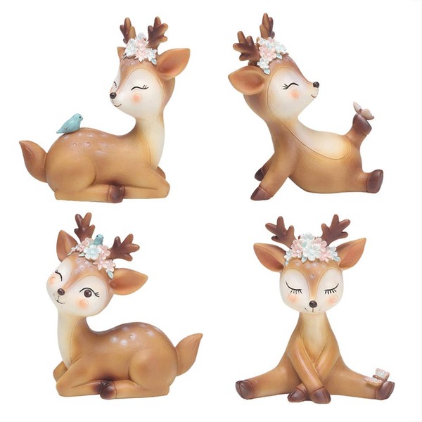 Pack de 4 figuras de ciervo, decoración para tartas, decoración de animales de bosque, decoración de fiesta para el hogar, Navidad, ciervos, juguetes de decoración para baby shower, cumpleaños, boda