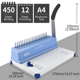 Comb Binding Machine, 21-Hole, 450 Sheets Capacity, Punch up to 12 Sheets, Punch Comb Binder Machines for Letter Size A5/A4 Paper with 100pcs 1/4" Binding Spines