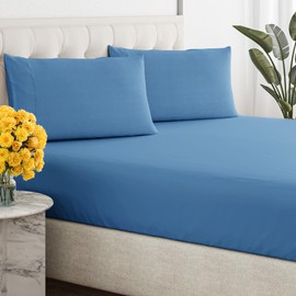 Sleepy Town Queen Size Bed Sheets - 3 Piece - NO Flat Sheet Included - Queen Sheet Set - Soft, Comfy & Cooling - Easy Care - Wrinkle & Fade Free - Brushed Microfiber - Deep Pocket Sheets (Denim Blue)