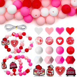 100PCS Valentines Silicone Beads,Valentines Beads for Pens,Heart Shape Silicone Focal Beads,Love Beads Set,Valentine's Day Bracelet Making Kit,15mm Bulk Silicone Beads for DIY Crafts Keychain