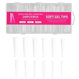 Namvo 240 XXXL Extra Long Transparent Half Cover No C Curve Square Nail Tips for Acrylic Extensions, Artificial Nail Tips Long for Gel Acrylic Nails, Fingernail Extensions