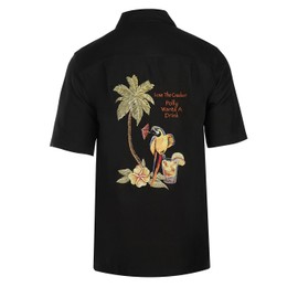 Weekender® Men's Polly's Drink Parrot Embroidered Shirt Black Large