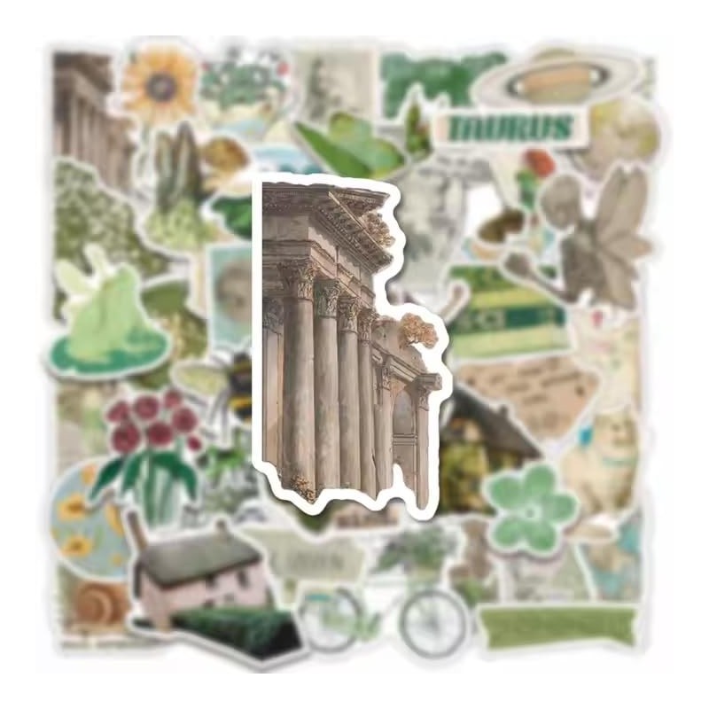 50pcs Aesthetic Green Stickers, Waterproof Die-Cut VSCO Sticker Bundle for