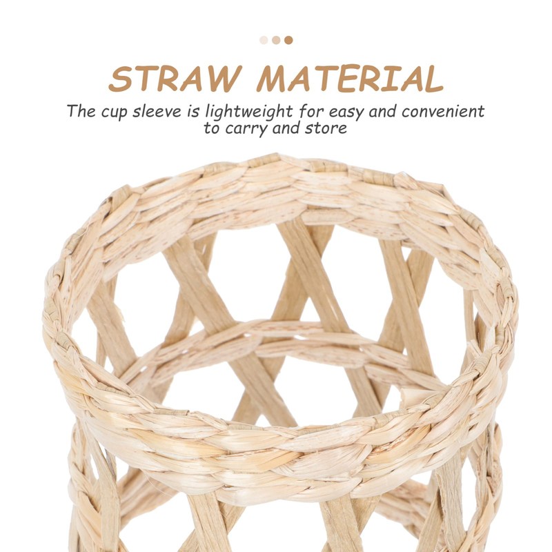 GANAZONO Straw Weaving Cup Sleeves 3.74X10.62X3.54In Lightweight Cup Anti-Scald Covers