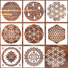 Plantilla de geometría sagrada de 20.32 x 20.32 cm, plantillas de mandala hexagonales reutilizables de Metatrons Cube/The Flower of Life Plantillas de dibujo para lona de pared, manualidades de papel