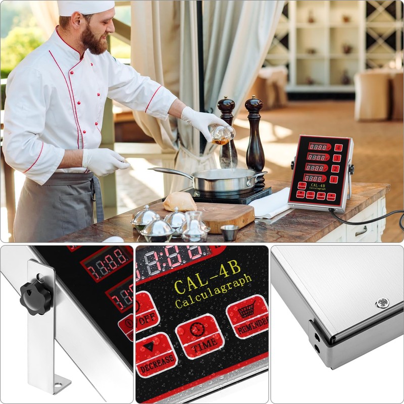 QWORK Kitchen Timer for Cooking, 4 Channel Stainless Steel Commercial