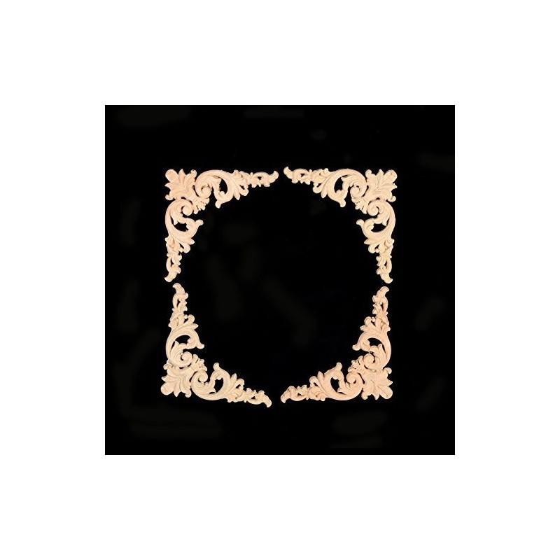 4Pcs Rubber Wood Carved Corner Onlay Applique Furniture Unpainted DIY