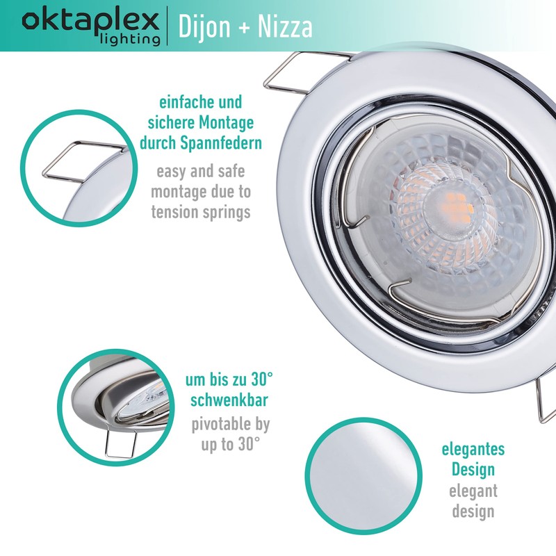 6 x Octaplex Recessed Spotlights Dimmable Dijon Swivelling - LED