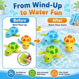 Wind-Up Turtle Bath Toy for Kids – Cute Clockwork Swimming Animal Toy for Bathtub, Pool & Beach