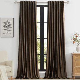 PRIMROSE Brown Velvet Curtains 96 inch Long for Living Room,Set of 2 Panels Blackout Rod Pocket Back Tab Window Treatment Room Darkening Heavy Decorative Curtains Drapes for Bedroom