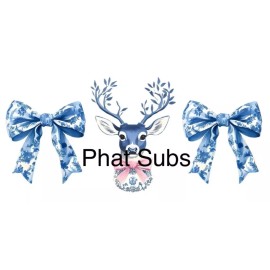 Unbranded Sublimation Print Blue & White Deer Christmas Ready To Press Heat Transfer