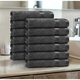 Casabella 12 Pack Flannel Face Cloth - 100% Cotton Face Towels Soft & Absorbent Super Quality Washcloths 30x30CM, Fingertip Towels for Makeup Removal & Cleansing - Grey Face Cloth