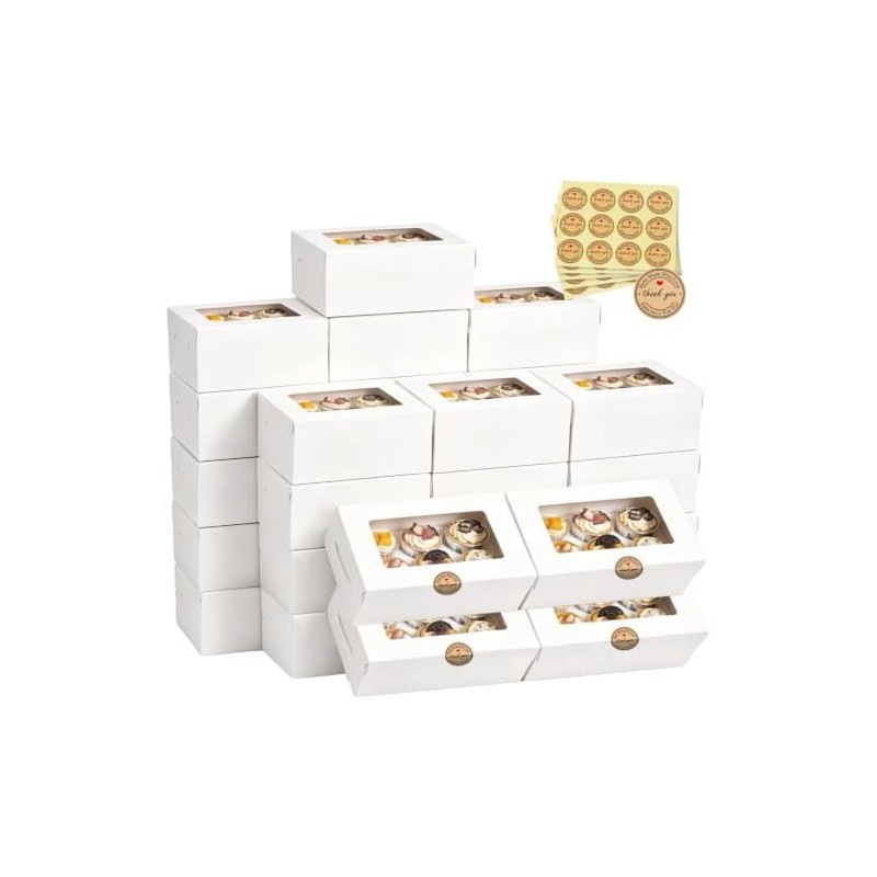 20 Cajas para Postres Blancas con Ventana, Cajas de Panadería
