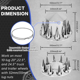32/33mm Semi Truck Lug Nut Covers Wheel Covers Kit with 2 Front & 4 Rear, ABS Chrome Plastic Thread-On Lug Nut Covers with Installation Tool, Removable Hub Caps Kit for Semi Truck Trailer