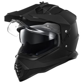 ILM Dual Sport Adventure Motorcycle Helmet with Pinlock Compatible Sun Visor Snowmobile ATV Dirt Bike Off Road Casco Model WS902 (Matte Black, L)