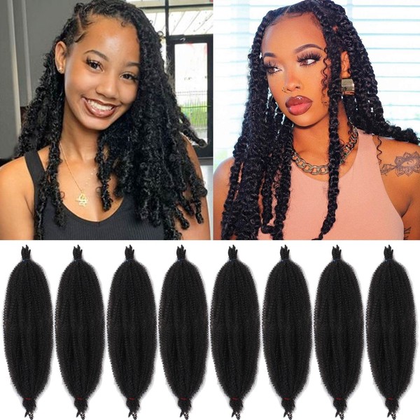 ZRQ 8 Packs Springy Afro Twist Hair For Distressed Soft Locs Pre-Separated Marley Crochet Braiding Hair 16 Inch Black Spring Twist Synthetic Hair Extension For Women 10 Strands/Pack (1B#)