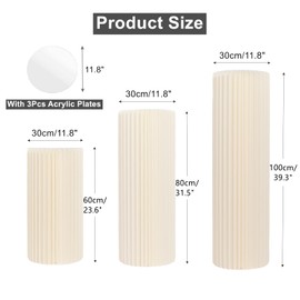AHUAWA Cylinder Stands for Party 3PCS Round Pedestal Stand Foldable Cardboard Columns Cylinder Tables for Parties Baby Shower Birthday Wedding Pillars Display Decoration