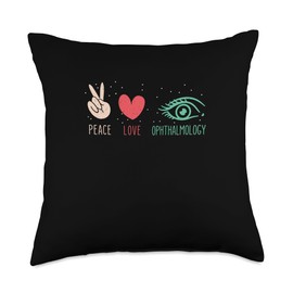Visionary Eye Care Vibes Peace Love Awesome Ophthalmology for Ophthalmic Technicians Throw Pillow, 18x18, Multicolor