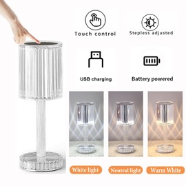 ZVO Crystal Diamond Table Lamp, Touch Control Table Lamp with Type-C USB Charging, 3 Lighting Colors Brightness Adjustable Bedside LED Light, Nightstand lamp for Bedroom Living Room Christmas Decor