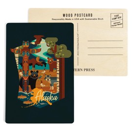 Alaska, Geometric, Animals, (4x6 Birch Wood Postcards, 2-Pack Stationary, Rustic Home Wall Decor)