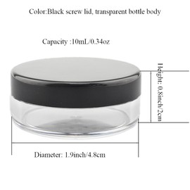 HAHIYO 2Pcs 10ml/0.34oz Plastic Empty Travel Powder Container Small Loose Powder Compact Case Makeup Cosmetic Jar Refillable Powder Box No Leak Powder Holder with Rotatable Sifter and Black Screw Lid