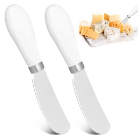 LINKIM BOLLY 2 Pcs Butter Knife Stainless Steel Butter Spreader Knife with White Porcelain Handle for Spreading Jam, Pastry and Cold Butter Multipurpose Kitchen Gadget