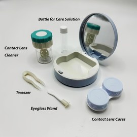 YKuzLx Contact Lens Case with Cleaner Washer,Contact Case with Mirror Tweezers Remover Tool Solution Bottle for Travel (Sky blue)