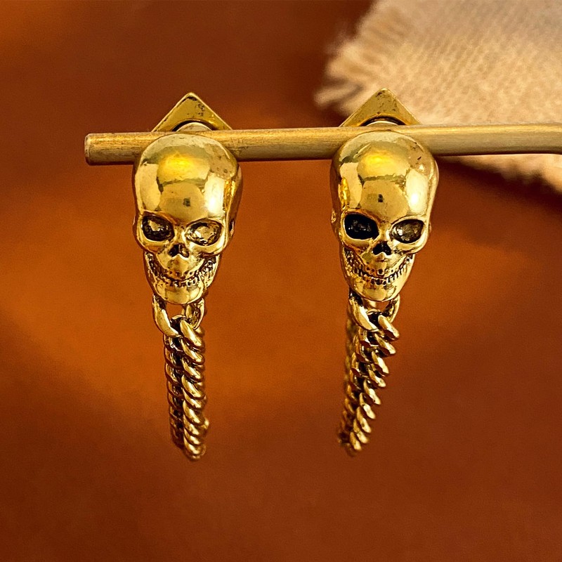 YISXVD Halloween Skull Chain Earrings for Women Hipster Vintage Gothic