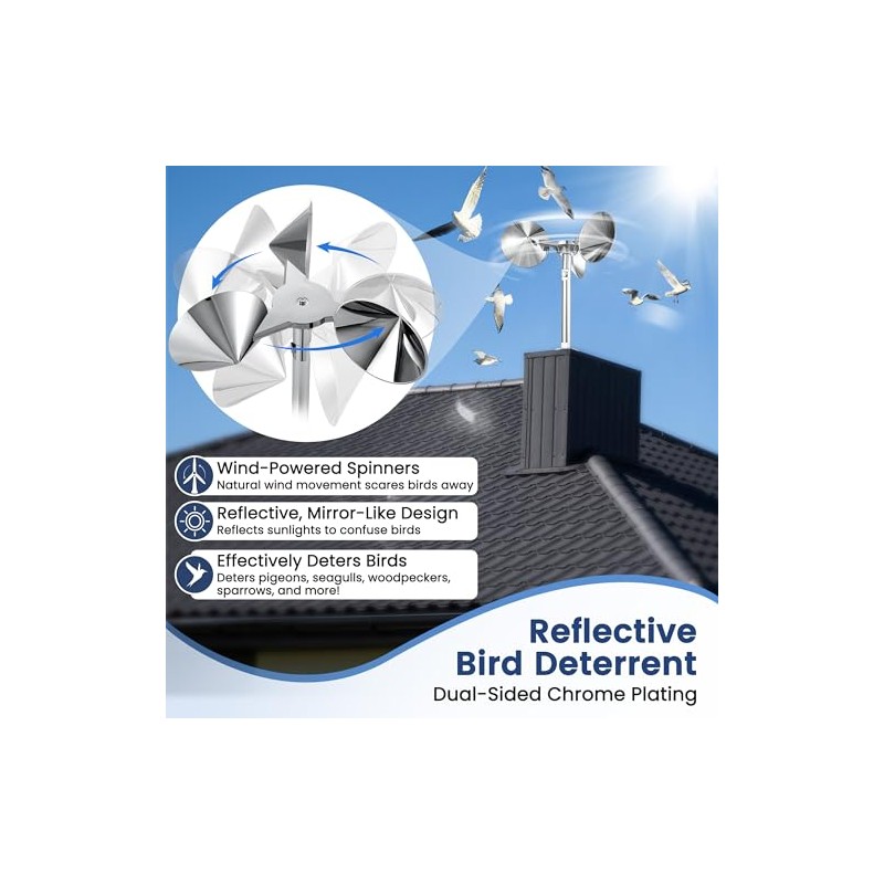 3 Pack Reflective Spinning Bird Deterrent, Wind Powered Aluminum Bird
