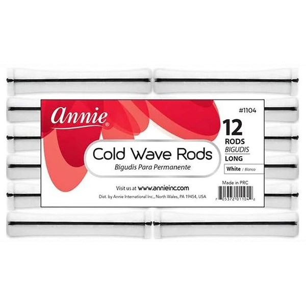 Annie Long Cold Wave Rods with Rubber Band for Hair Curling and Perm Styling - White - Set of 3 Packs of 12 (36 Pieces)