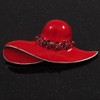 Red Enamel Crystal 'Hat' Brooch In Rhodium Plated Metal
