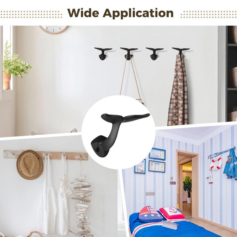 OMISTAR 4 PCS Whale Tail Wall Hooks, Rustic Metal Wall
