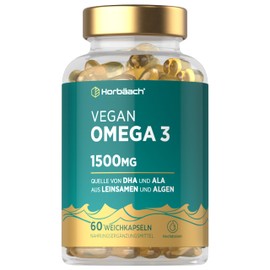 Omega 3 Vegan Hochdosiert aus Algenöl 1500mg | 60 Kapseln mit ALA und DHA pro Portion | von Horbaach