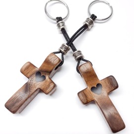 Yookin 2 PCS Cross My Heart | Encouragement Gift Wooden Cross Key Chain Fingertip Stress Relief Gifts Pocket Small Cross Christmas Gift Handheld Wooden Cross Key Chain