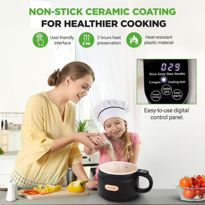 NutriChef 1.6 QT Portable Electric Rice Cooker & Lunch Maker